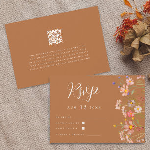 Terracotta Boho Fall Wildflower Floral Wedding RSVP Card