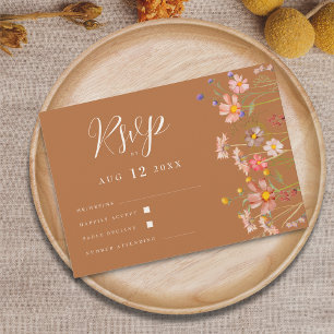 Terracotta Boho Fall Wildflower Floral Wedding RSVP Card
