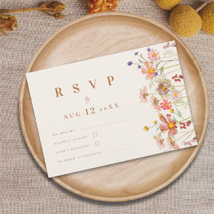 Terracotta Boho Fall Wildflower Floral Wedding RSVP Card