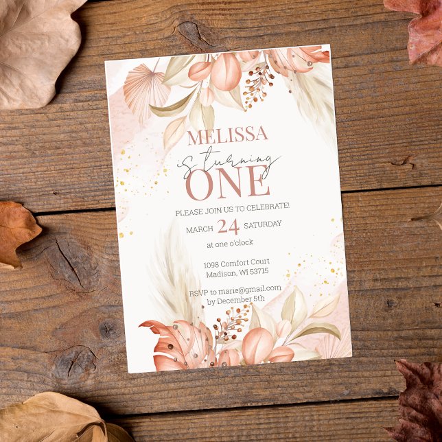 Terracotta Boho Floral 1st Birthday Invitation  (Creator Uploaded)