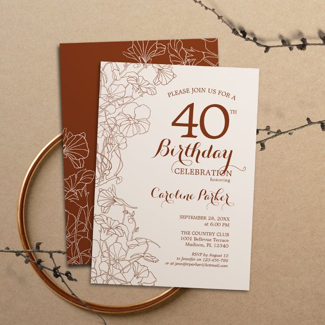 Terracotta Boho Floral 40th Birthday Party Invitation (Creator Uploaded)