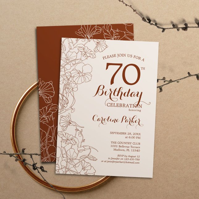 Terracotta Boho Floral 70th Birthday Party Invitation (Creator Uploaded)