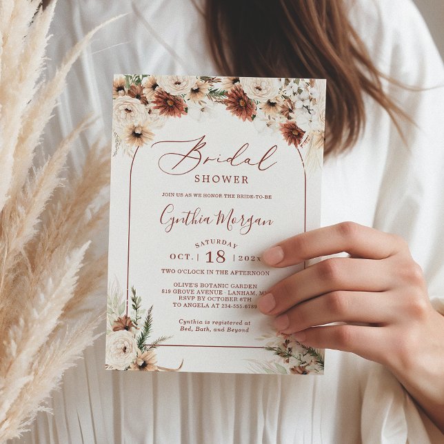 Terracotta Boho Floral Arch Earthy Bridal Shower Invitation (Creator Uploaded)
