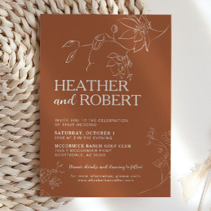 Terracotta Boho Floral Botanical Simple Wedding Invitation