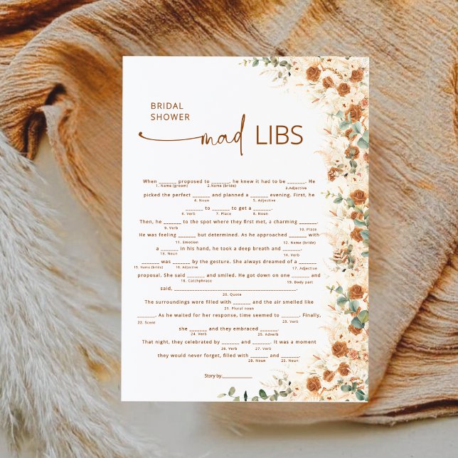 Terracotta Boho Floral Bridal Shower Mad Libs Game (Creator Uploaded)