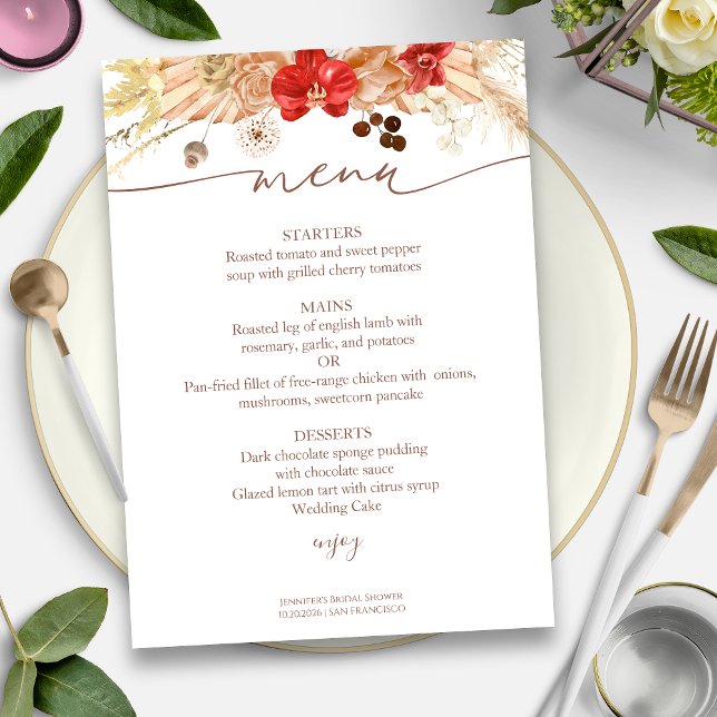 Terracotta Boho Floral Bridal Shower Menu Card (Creator Uploaded)