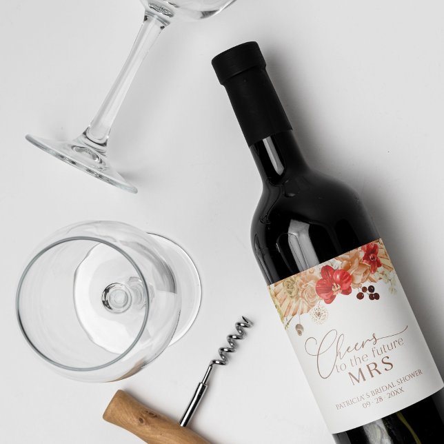 Terracotta Boho Floral Bridal Shower Wine Label (Creator Uploaded)