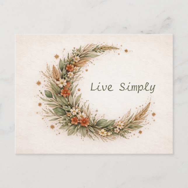 Terracotta Boho Floral Crescent Moon Botanical  Postcard (Front)