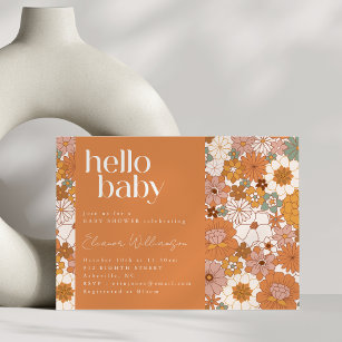 Terracotta Boho Floral Cute Hello Baby Shower Invitation