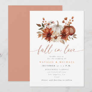 Terracotta Boho Floral Fall in Love Wedding Invitation