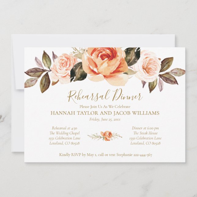 Terracotta Boho Floral Fall Wedding Rhearsal Invitation (Front)
