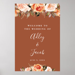 Terracotta Boho Floral Fall Wedding Welcome Sign