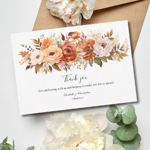 Terracotta Boho Floral Flowers Wedding Thank You Card