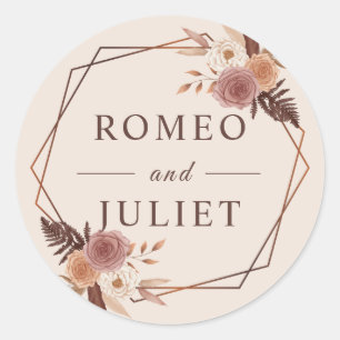 Terracotta Boho Floral Geometric Wedding Classic Round Sticker
