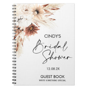 Terracotta Boho Floral Pampas Bridal Shower Guest Notebook