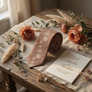 Terracotta Boho Floral Sketch Peony Botanical Tie