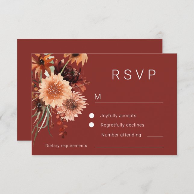Terracotta Boho Floral Wedding RSVP Card (Front/Back)