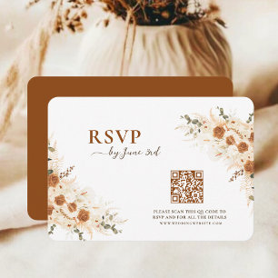 Terracotta Boho Floral Wedding RSVP with QR Code  Card