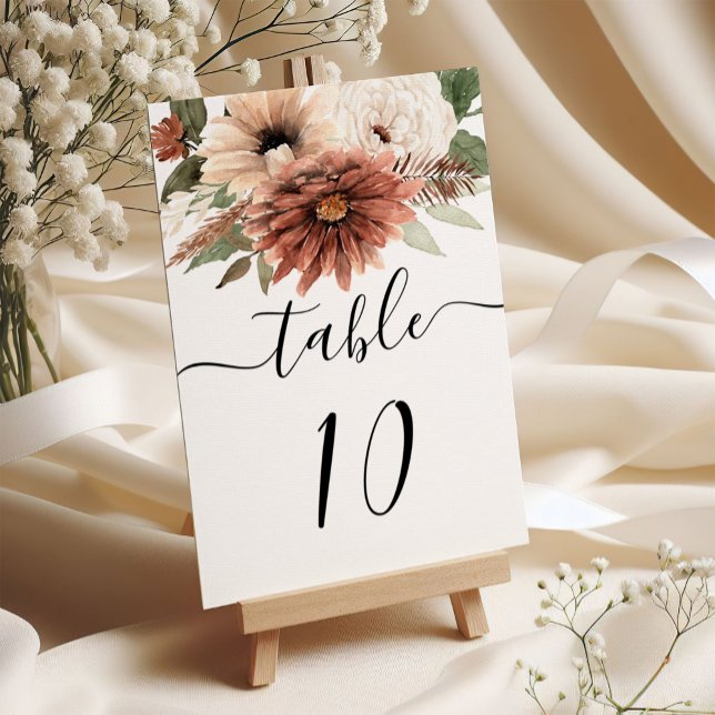 Terracotta Boho Floral Wedding  Table Number (Creator Uploaded)