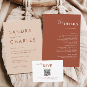Terracotta Boho Itinerary, Rust Wedding rsvp