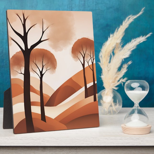 Terracotta Boho Landscape Minimalist Burnt Orange Plaque (Side)