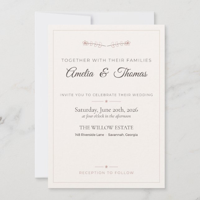 Terracotta Boho Line Art Floral Wedding Invitation (Front)