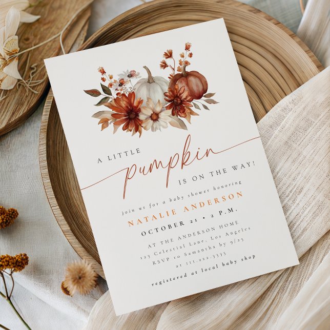 Terracotta Boho Little Pumpkin Fall Baby Shower Invitation (Creator Uploaded)
