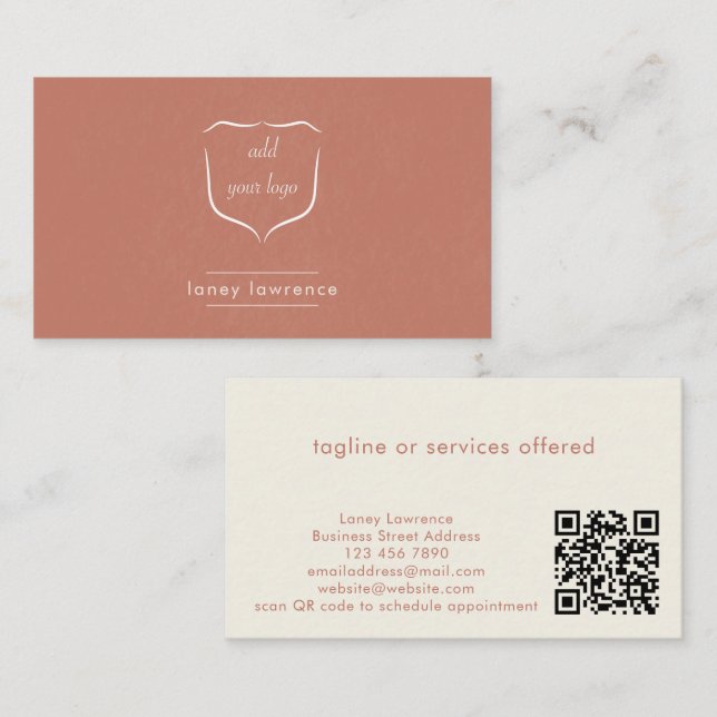 Terracotta Boho Logo + QR Code Beauty Professional Business Card (Front/Back)