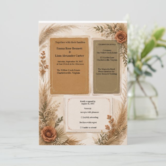Terracotta Boho Luxury Wedding Invitation Suite (Standing Front)