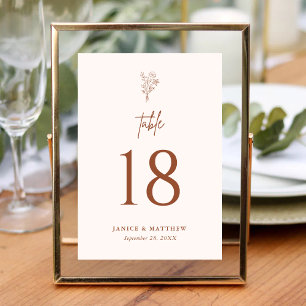 Terracotta Boho Minimalist Botanicals Wedding Table Number