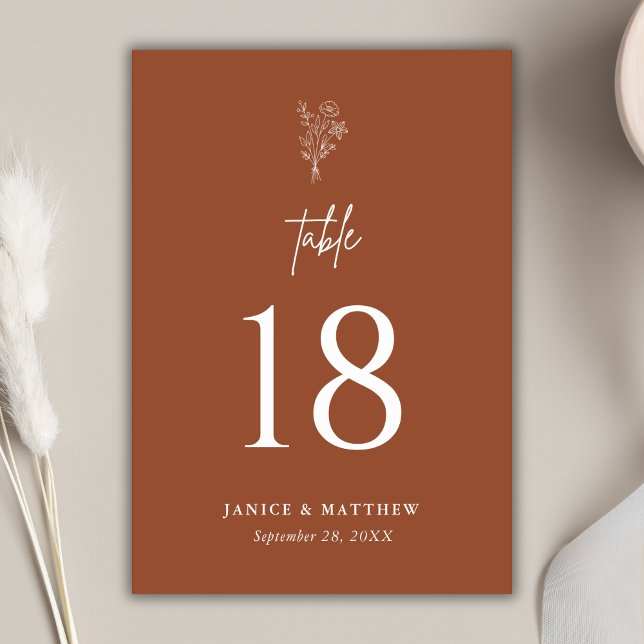 Terracotta Boho Minimalist Botanicals Wedding Table Number (Creator Uploaded)
