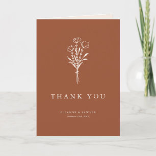Terracotta Boho Minimalist Botanicals Wedding Thank You Card