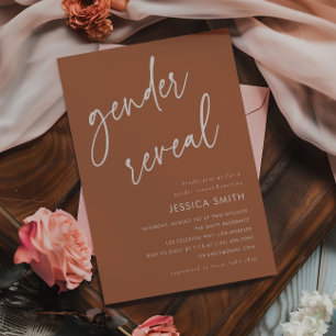 Terracotta Boho Minimalist Gender Reveal Party Invitation