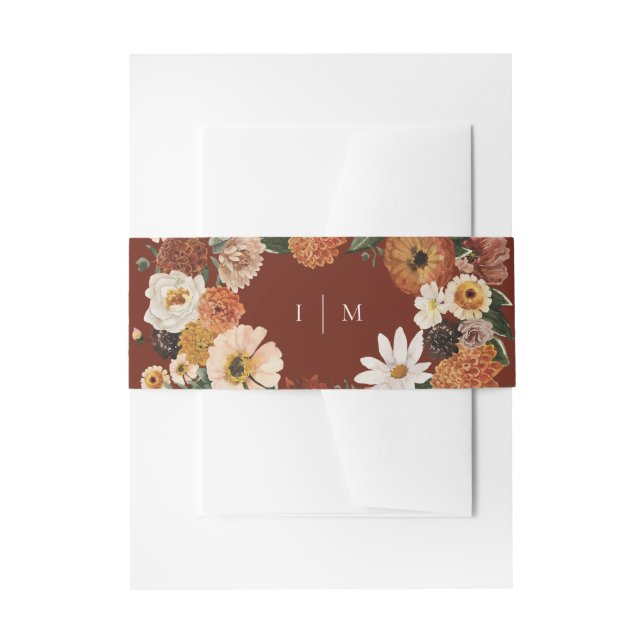 Terracotta Boho Minimalist Monogram Wedding Invitation Belly Band (Front Example)