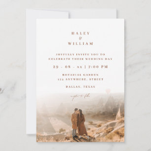 Terracotta Boho Minimalist Script Photo Wedding Invitation