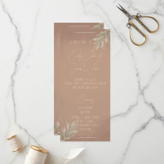 Terracotta Boho Minimalist Wedding Programme (Front/Back In Situ)