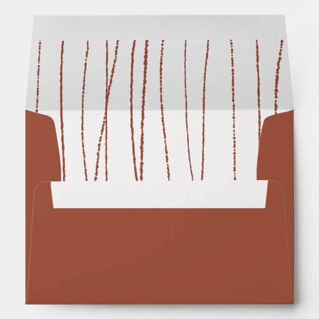 Terracotta Boho Modern Lines Burnt Orange Wedding Envelope (Back (Bottom))