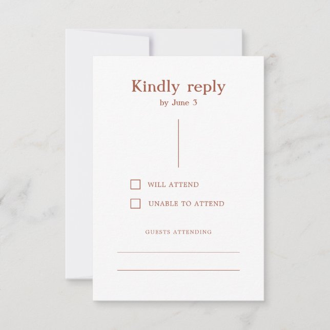 Terracotta Boho Modern Lines Burnt Orange Wedding RSVP Card (Front)