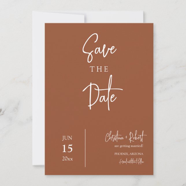 Terracotta Boho Modern Save the Date Wedding Photo Invitation (Front)