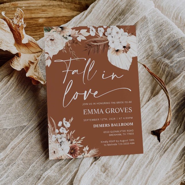 Terracotta Boho Pampas Bridal Shower, Fall in love Invitation (Creator Uploaded)