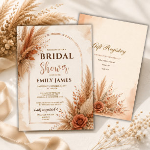Terracotta Boho Pampas Bridal Shower Invitation