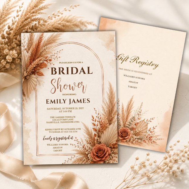 Terracotta Boho Pampas Bridal Shower Invitation (Creator Uploaded)