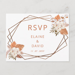 Terracotta Boho Pampas Geometric Wedding RSVP Invitation Postcard