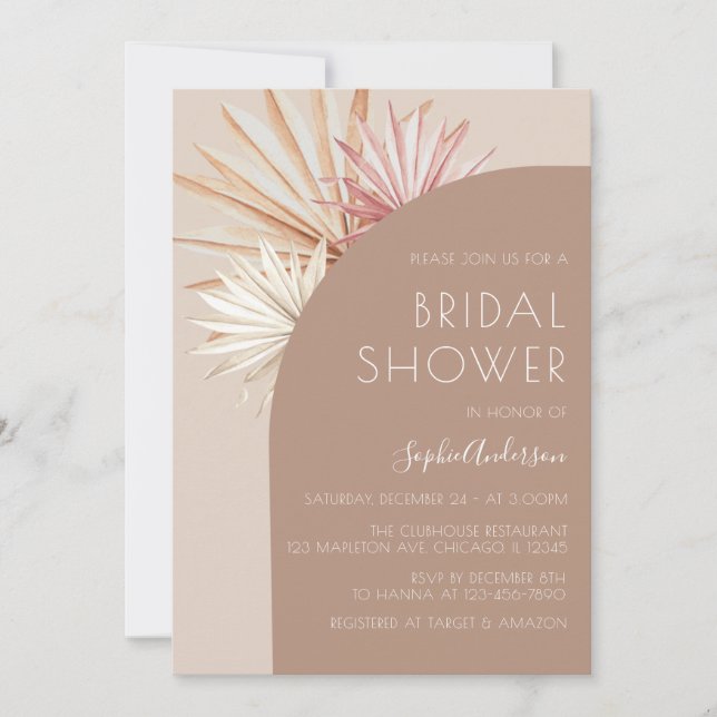 Terracotta Boho Pampas Grass Bridal Shower Invitation (Front)