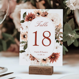Terracotta Boho Pampas Grass Floral Table Number