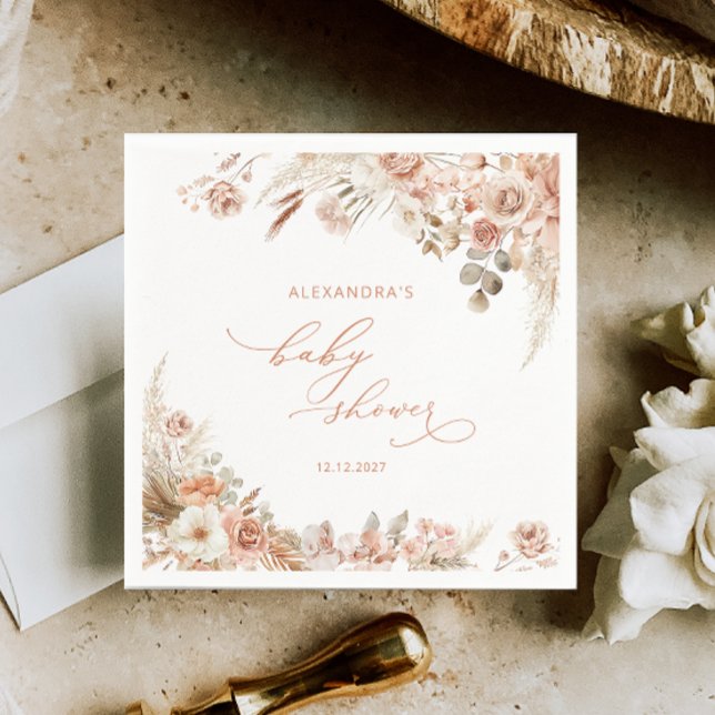 Terracotta Boho Pampas Grass Paper Napkin (Creator Uploaded)