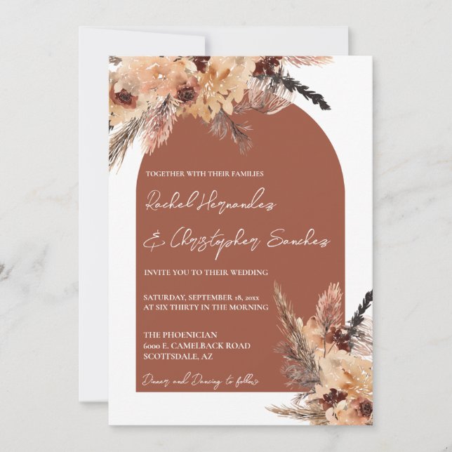 Terracotta Boho Pampas Grass Wedding Invitation (Front)
