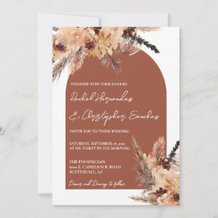 Terracotta Boho Pampas Grass Wedding Invitation