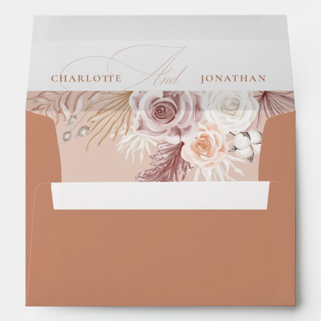 Terracotta Boho Pampas Grass Wedding Invitation Envelope (Back (Bottom))