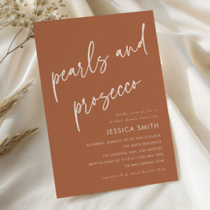 Terracotta Boho Pearls and Prosecco Bridal Shower Invitation